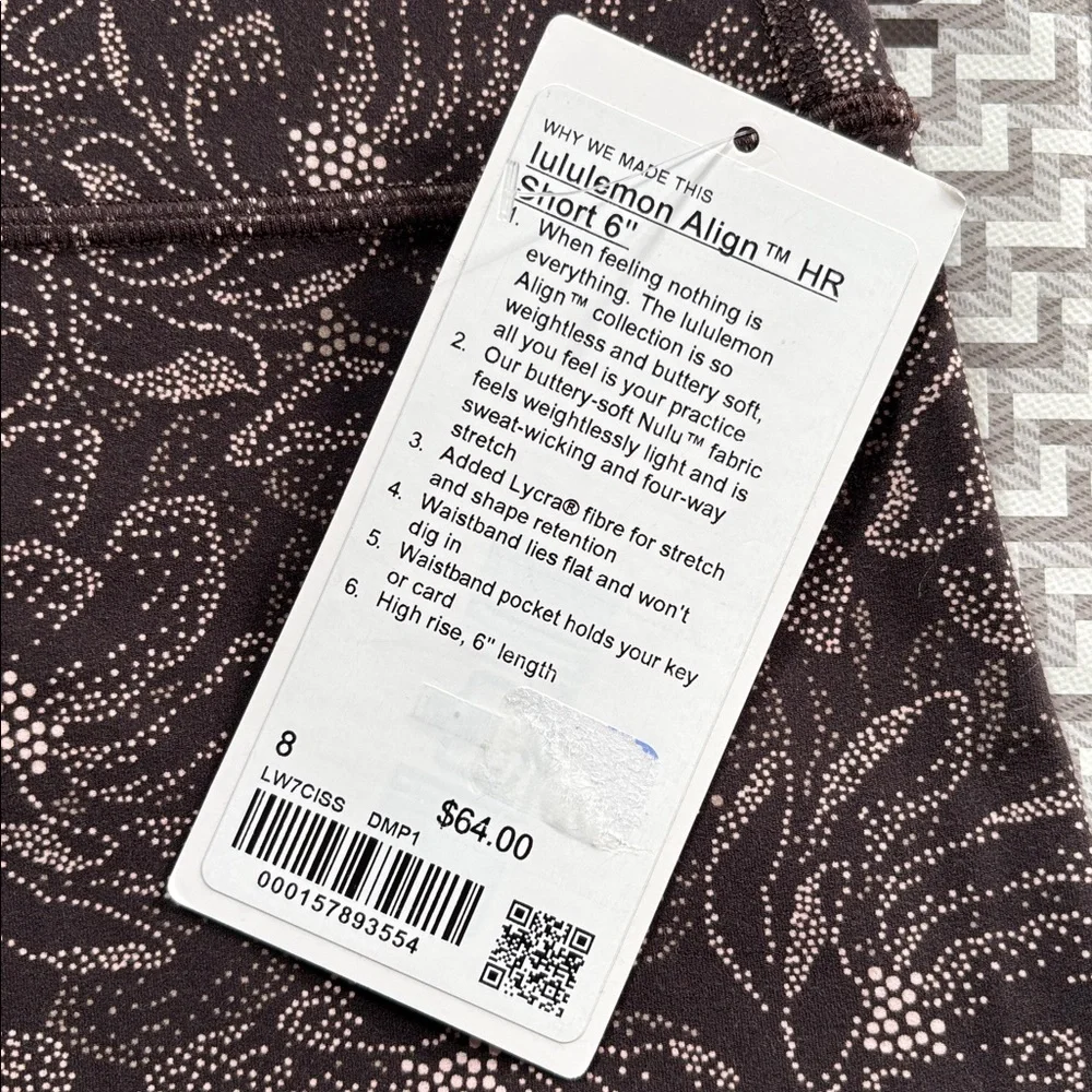 LULULEMON ALIGN HR SHORTS 6” in DOTTED MAGNOLIA PINK MULTI SZ 4, 8 NWT - Picture 5 of 10